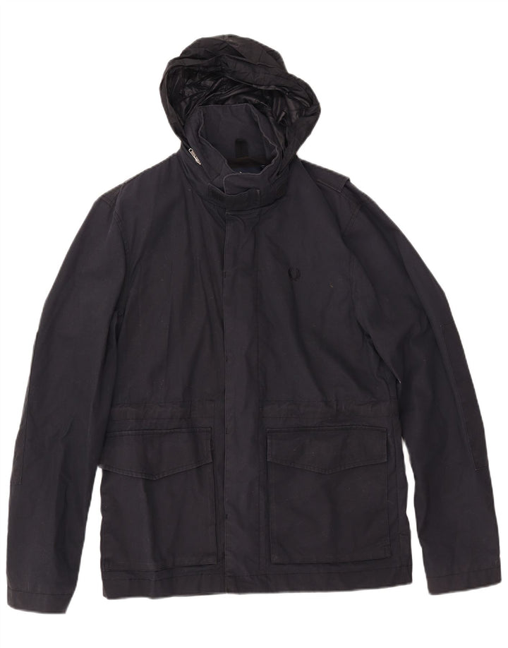 FRED PERRY Jachetă de vânt cu glugă pentru bărbați UK 36 Bumbac, albastru bleumarin mic