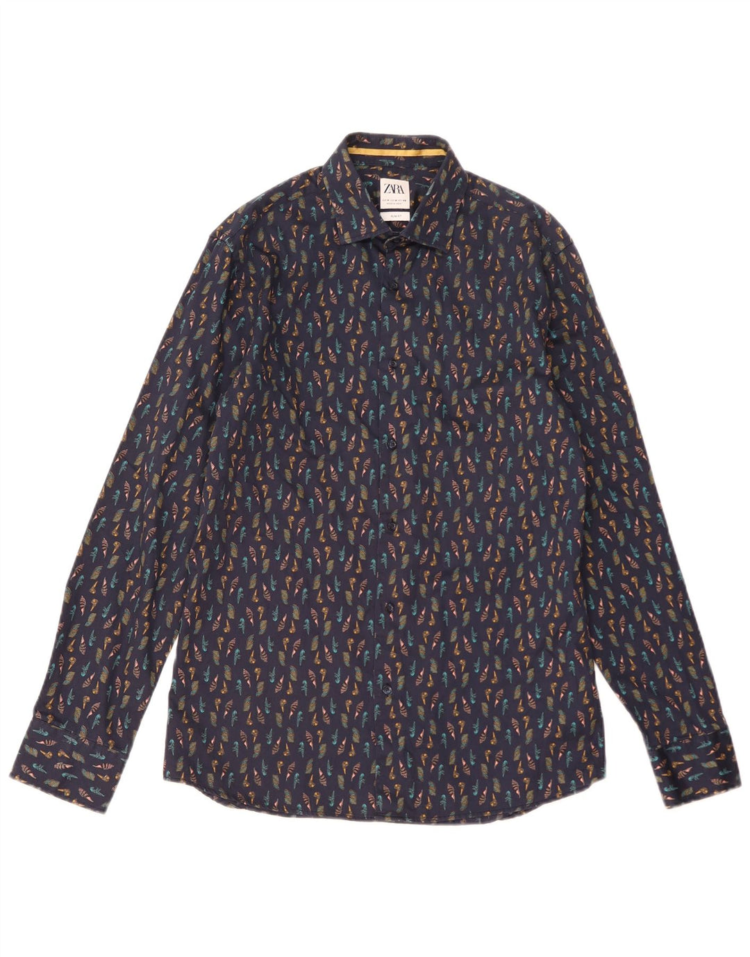 Cămașă Slim Fit pentru bărbați Zara, cu model abstract, albastru bleumarin mediu
