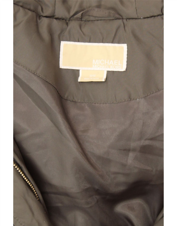 Palton căptușit cu glugă pentru femei Michael Kors UK 14 Medium Kaki Poliester iarnă