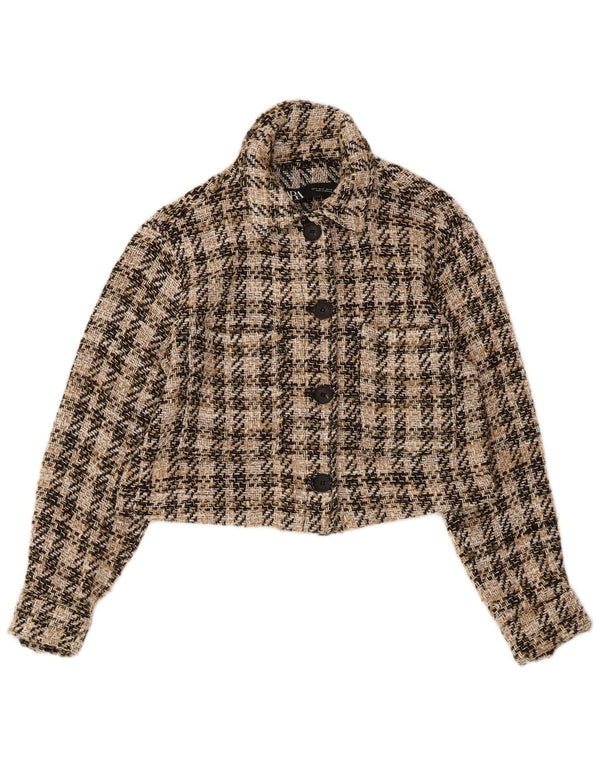 Jachetă Bomber Crop pentru Damă ZARA UK 10 Small Beige Check Bumbac
