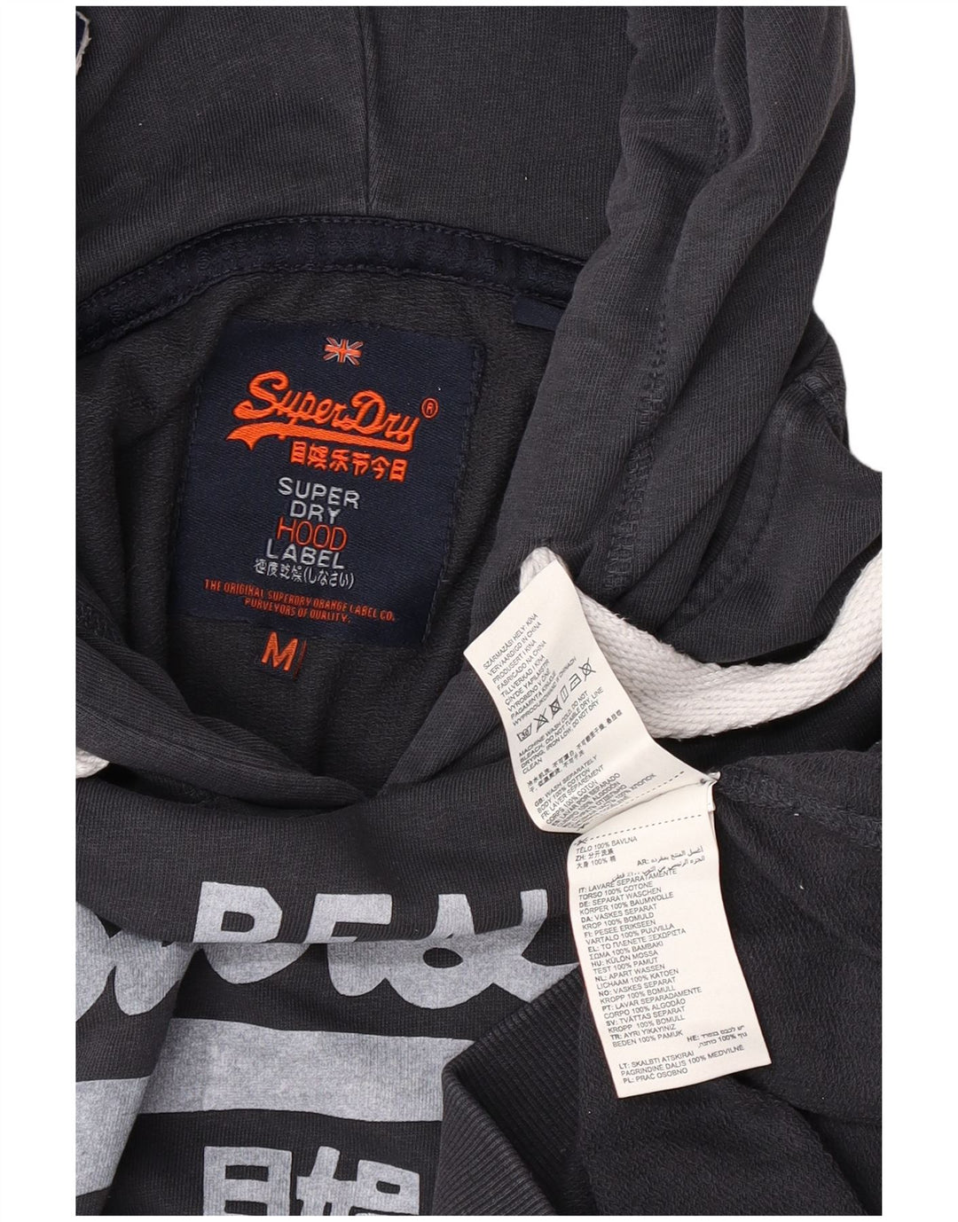 Pulover cu glugă grafic Superdry pentru bărbați, bumbac mediu negru
