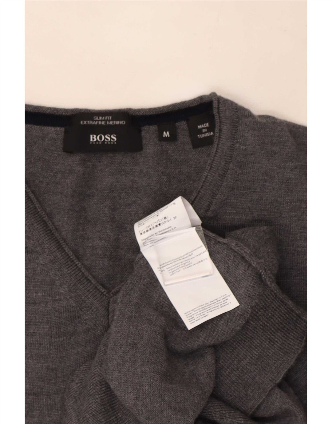 Pulover cu decolteu în V Hugo Boss pentru bărbați, lână, gri mediu