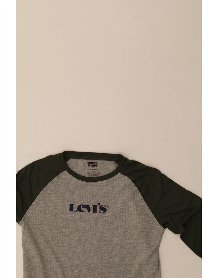 LEVI'S Boys Graphic Top Long Sleeve 12-13 Years Large Grey Colourblock Vintage Levi's and Second-Hand Levi's from Messina Hembry 