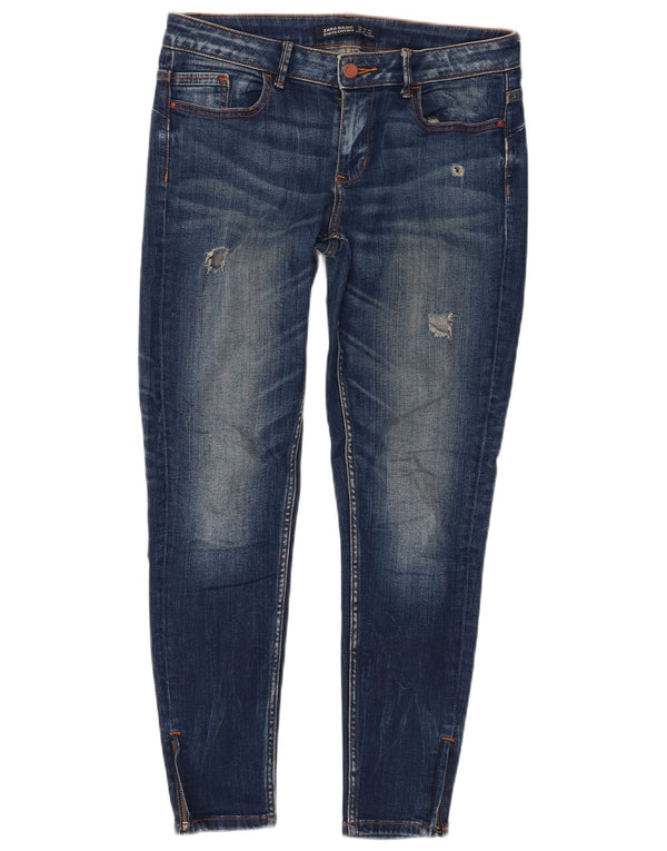 Blugi skinny distressed pentru femei Zara EU 38 Mici L28 L27 Albastru