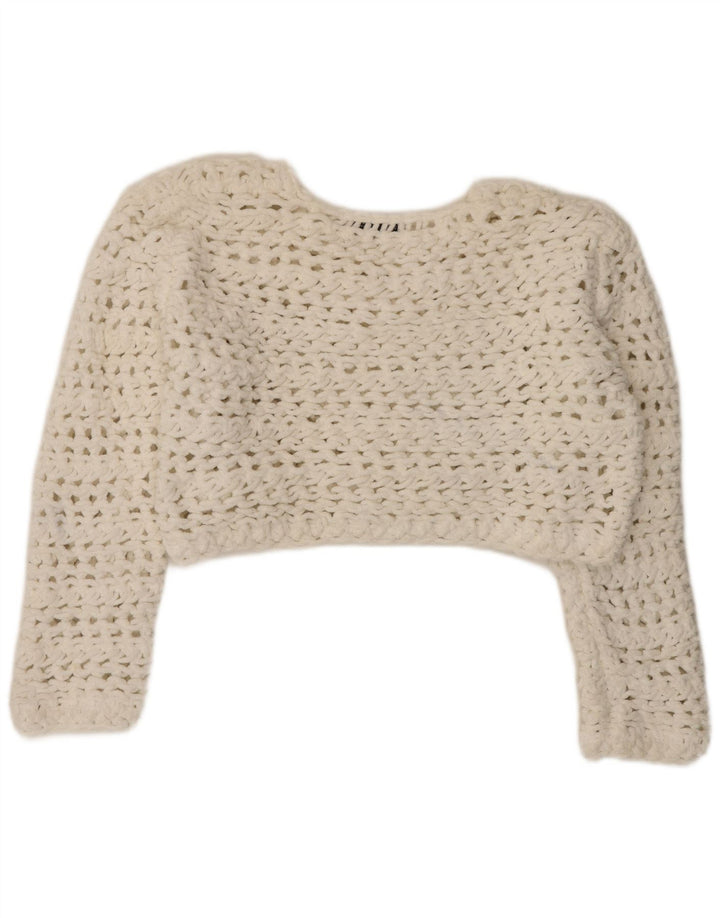 Pulover oversized Crop Crew Deck pentru femei Zara UK 14 Medium White