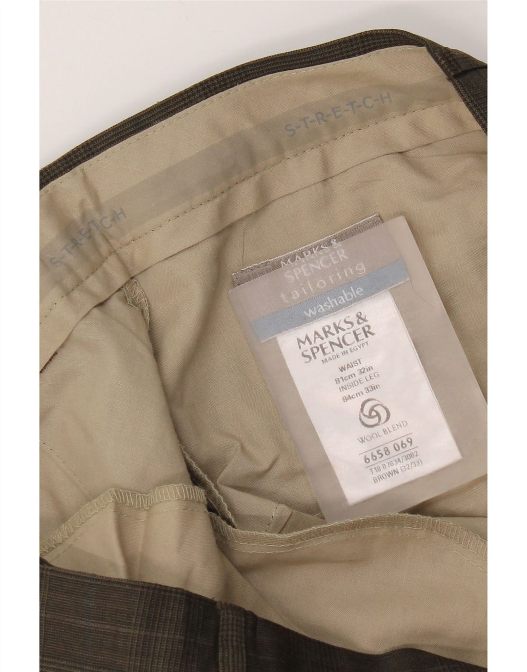 Pantaloni de costum drepți pentru bărbați Marks & Spencer L32 L29 Brown Houndstooth