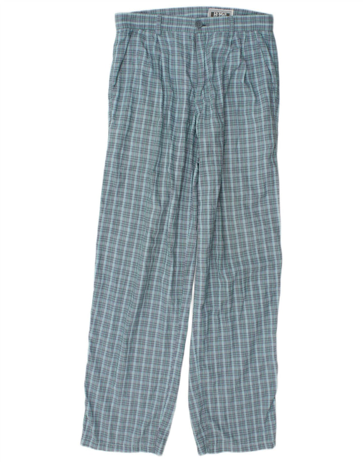 Pantaloni chino vintage pentru bărbați L29 L31 poliester cu carouri albastre