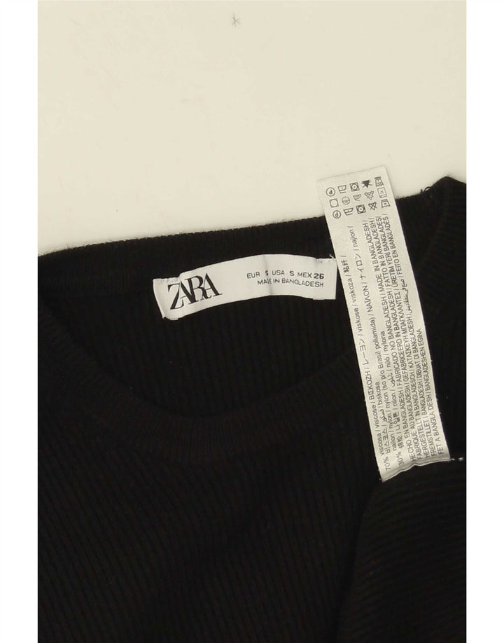 Crop Top pentru femei Zara, mânecă 3/4 UK 8, mic, negru, viscoză