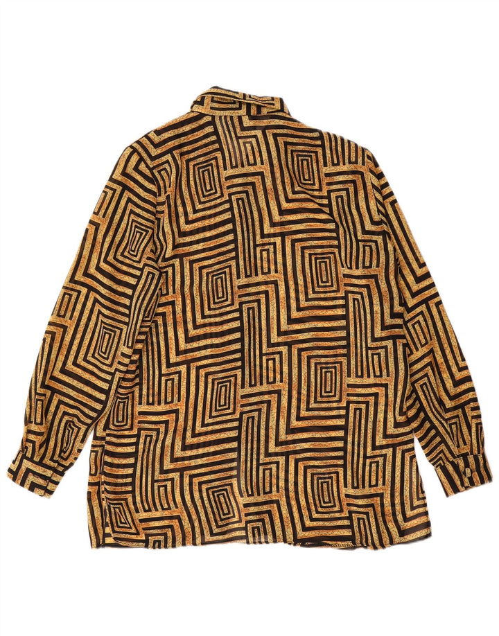 Bluză de cămașă vintage pentru femei UK 14 mare, bej, geometric, poliester