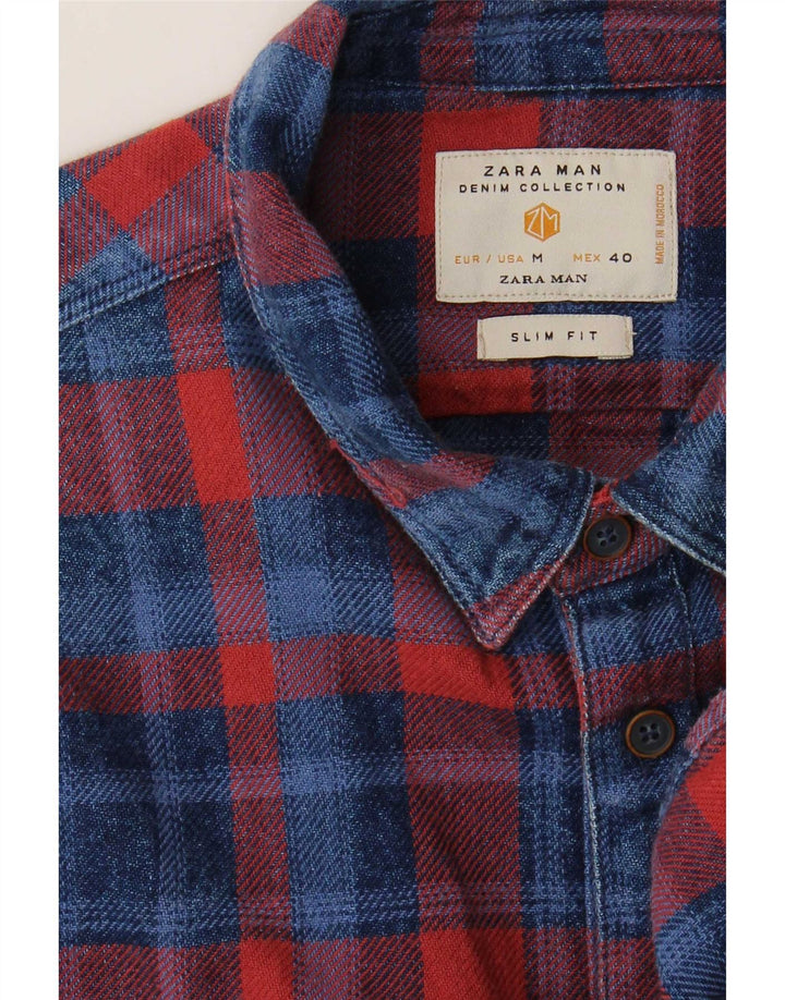 Cămașă de flanel pentru bărbați Zara, slim fit, roșu mediu, carouri