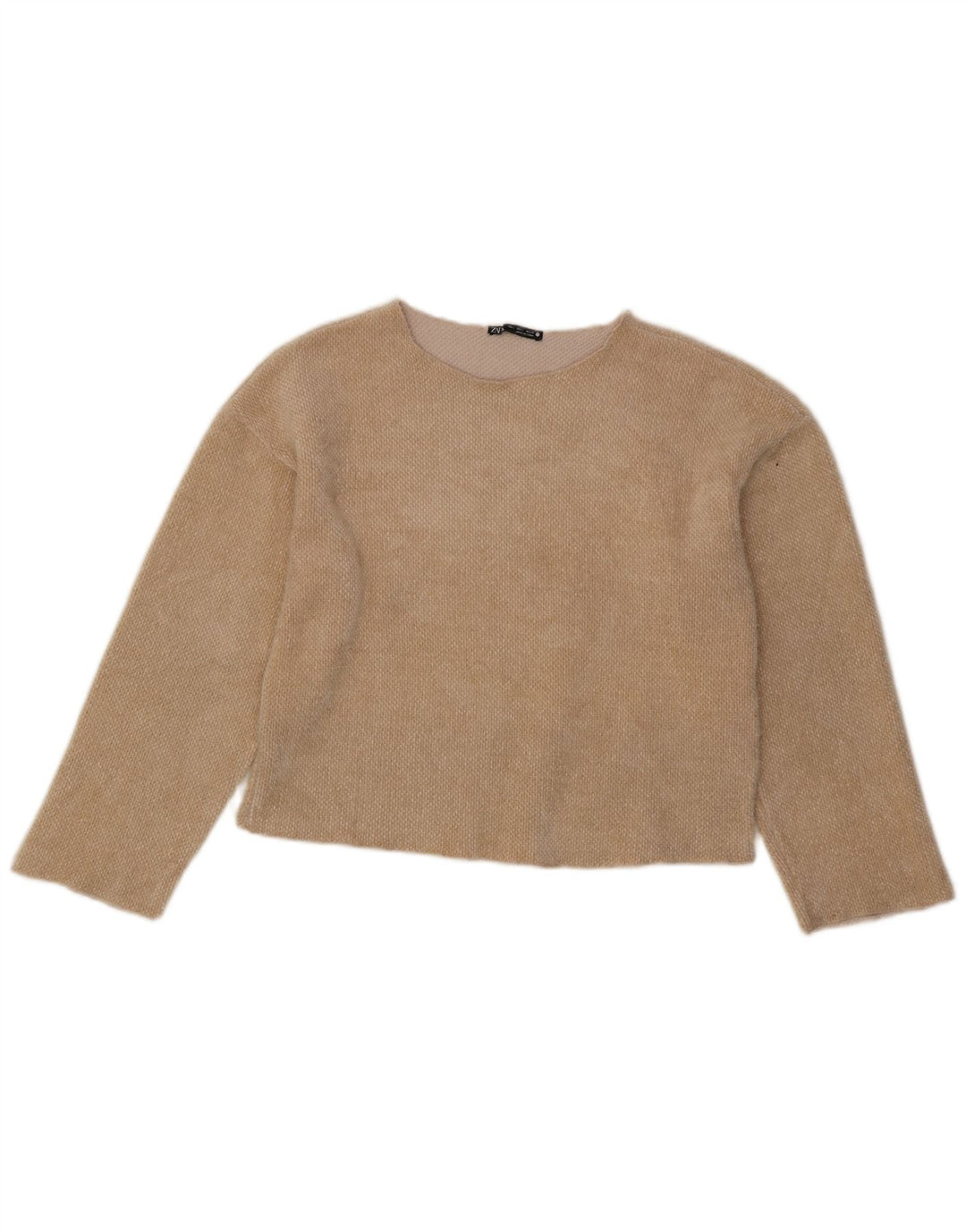 Crop Top pentru femei Zara cu mânecă lungă UK 10 Mic Bej Poliester