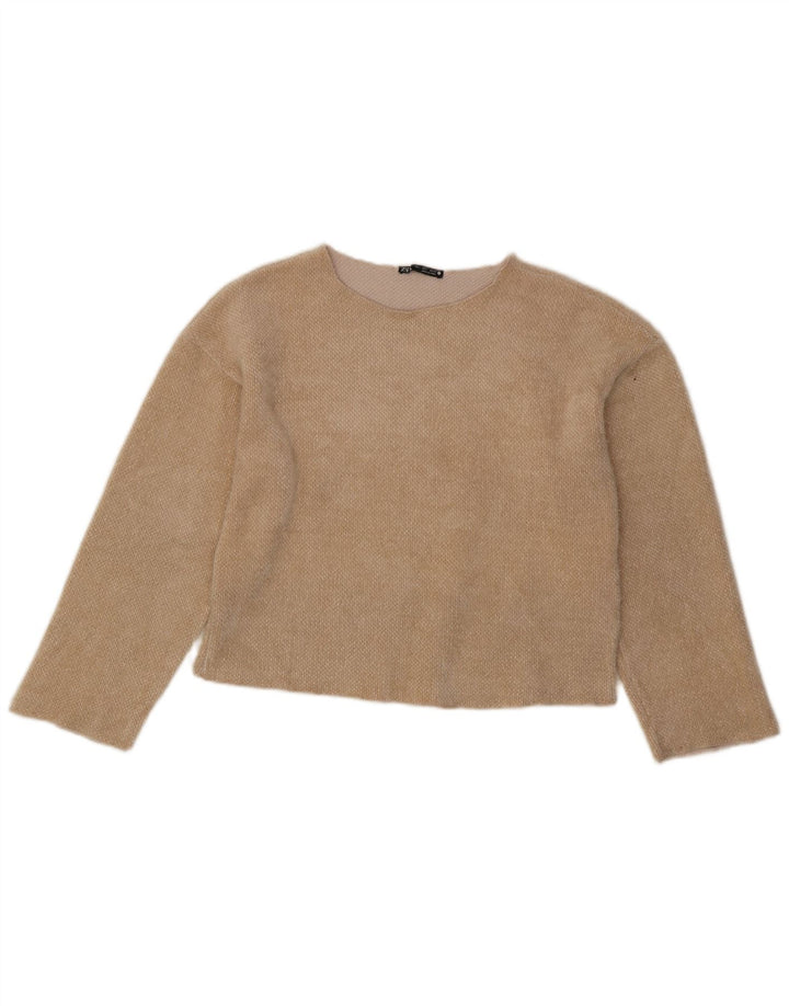 Crop Top pentru femei Zara cu mânecă lungă UK 10 Mic Bej Poliester