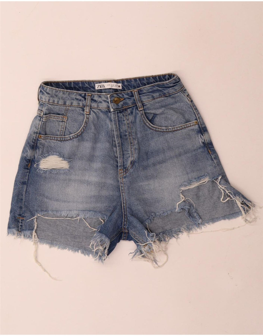 Pantaloni scurți din denim învechit pentru femei Zara EU 38 Mici W28 Albastru