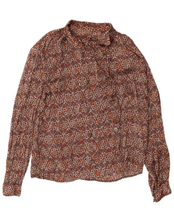 Bluză de damă vintage cămașă dublu piept UK 16 mare maro geometrică