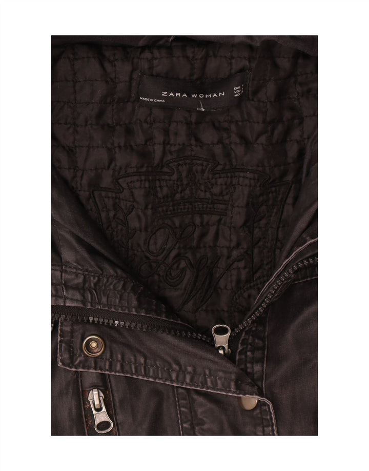 Jachetă din bumbac cerat cu glugă pentru femei Zara UK 14 Medium Black