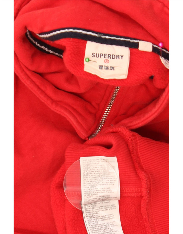 Pulover Superdry pentru bărbați, cu fermoar și gât, din bumbac roșu mare