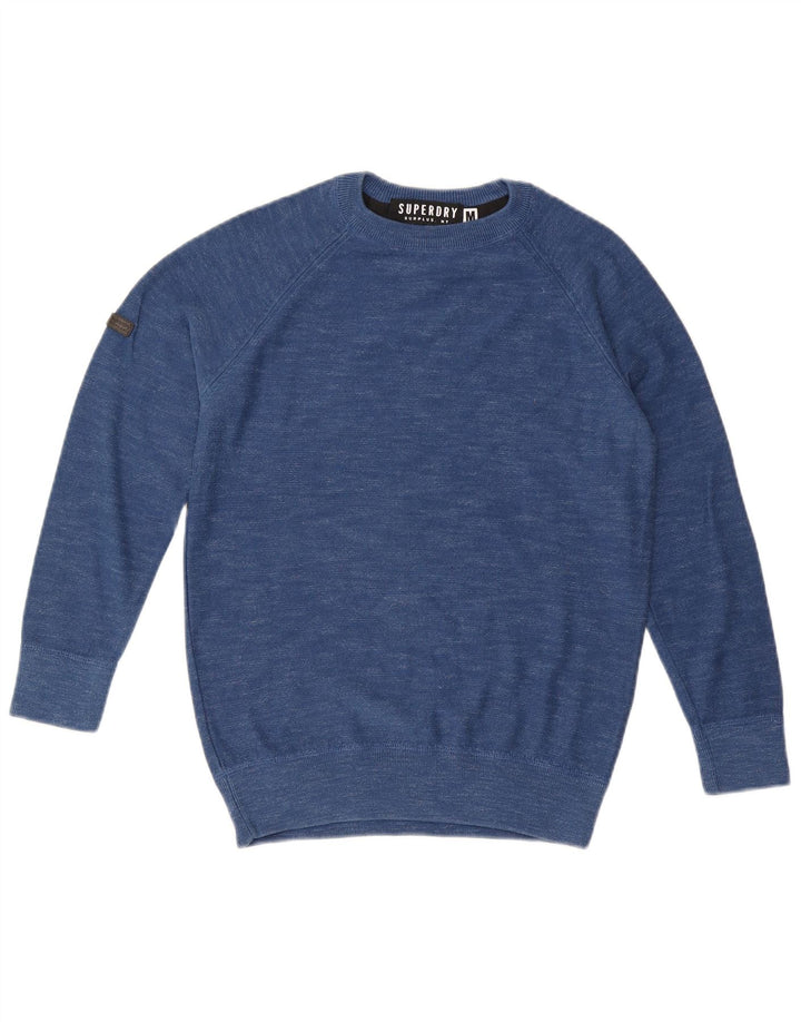 Pulover pentru bărbați SUPERDRY cu gât crew, bumbac cu pete albastru mediu