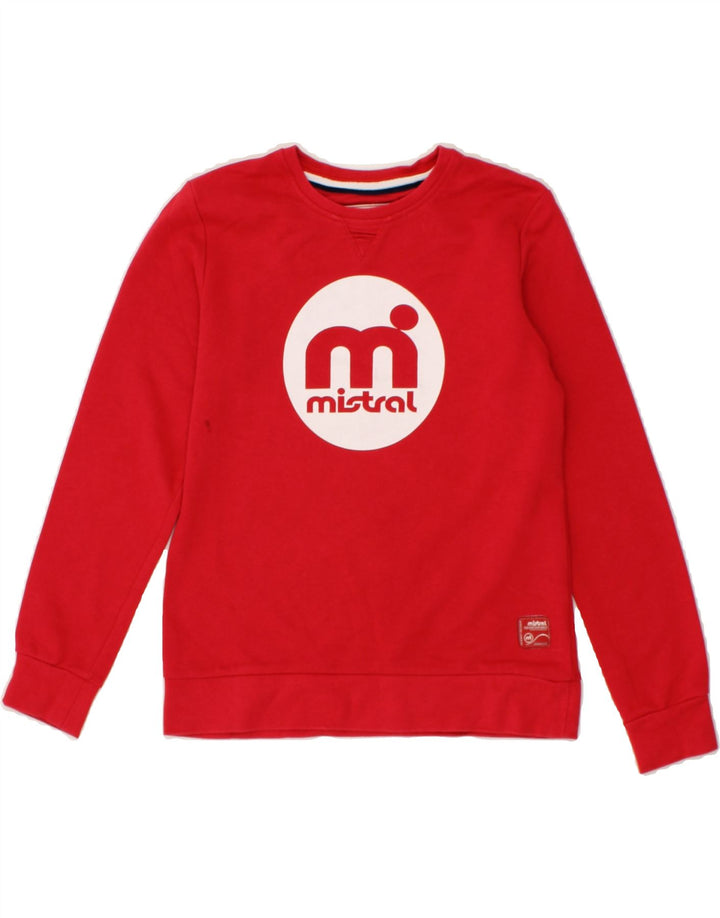 MISTRAL Boys Graphic Sweatshirt Jumper 7-8 Years Red Cotton Vintage Mistral and Second-Hand Mistral from Messina Hembry 