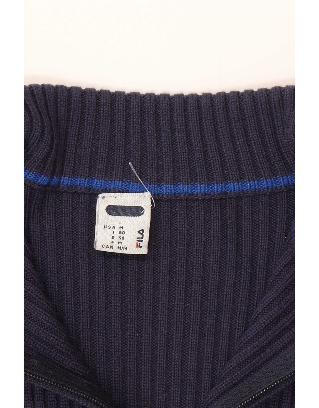 Pulover Fila pentru bărbați, cu fermoar și gât, IT 50, mediu, bleumarin, în dungi