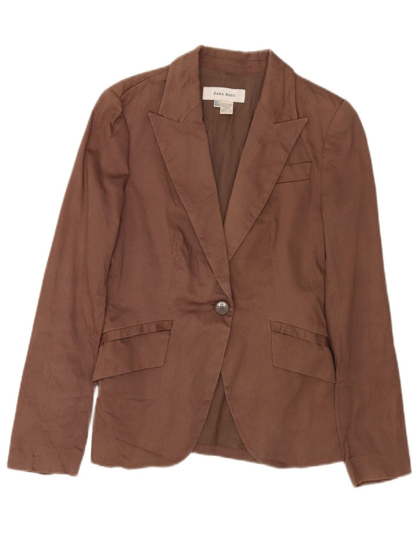 Blazer pentru femei Zara cu 1 nasture, UK 10, bumbac maro mic