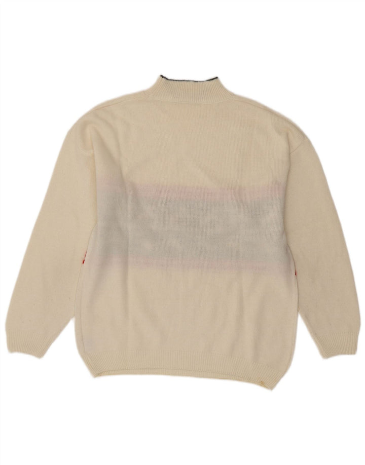 VINTAGE Pulover cu gât țestoasă pentru femei UK 16 Large White Fair Isle