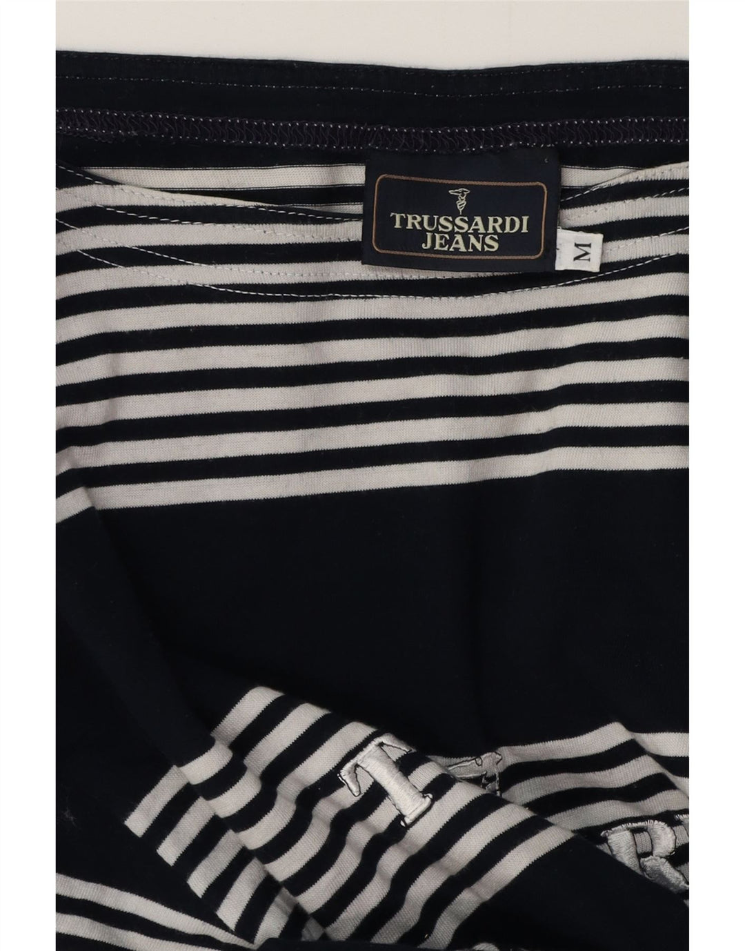 Trussardi Jeans Top grafic pentru femei cu mânecă lungă UK 14 Medium Bleumarin