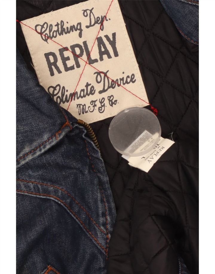 REPLAY Womens Denim Jacket UK 16 Large Navy Blue Cotton
