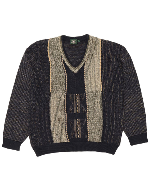 Pulover vintage pentru bărbați cu decolteu în V, XL, albastru bleumarin, acrilic colorat