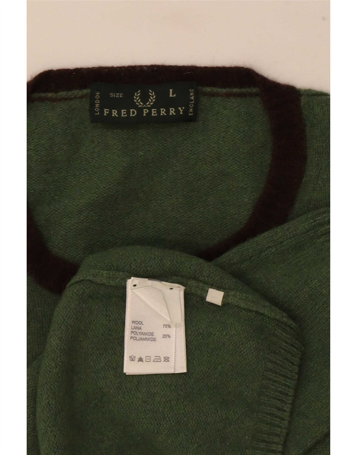Pulover pentru bărbați Fred Perry, cu gât crew, lână verde mare