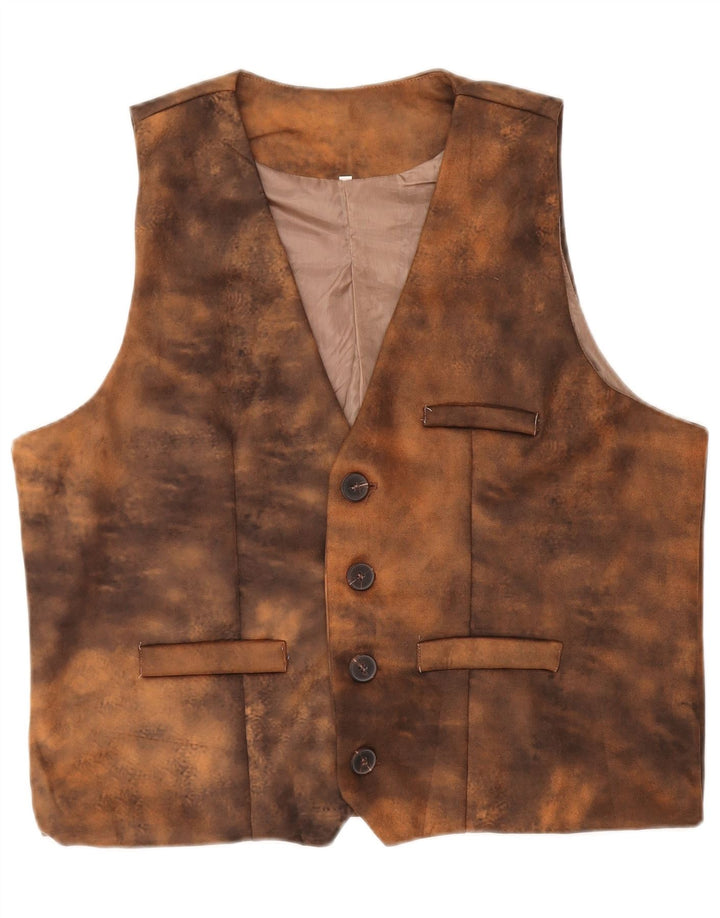 Vestă din piele vintage pentru bărbați 2XL maro Tie Dye