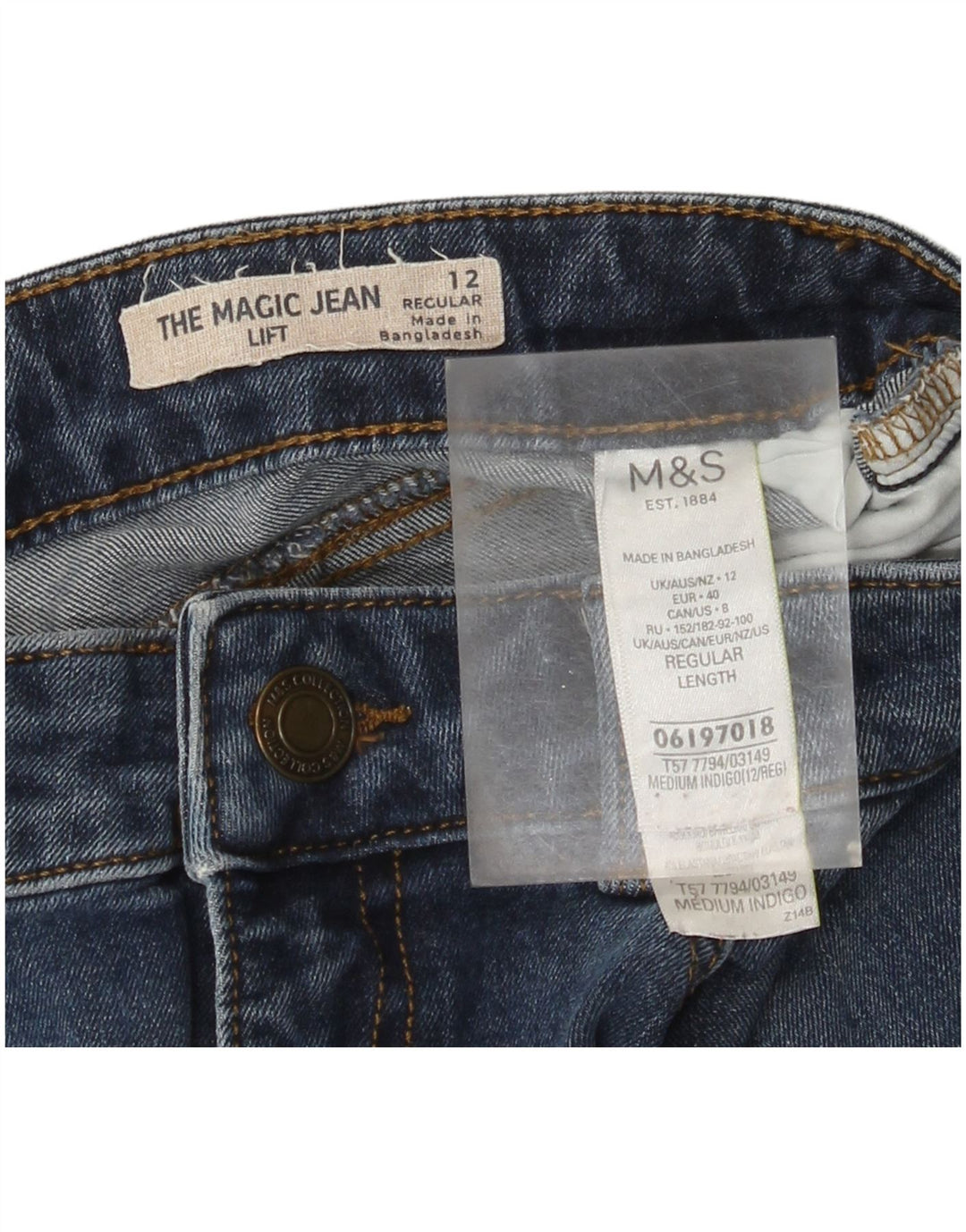 Blugi subțiri obișnuiți pentru femei Marks & Spencer UK 12 Mediu L30 L28 Bumbac albastru