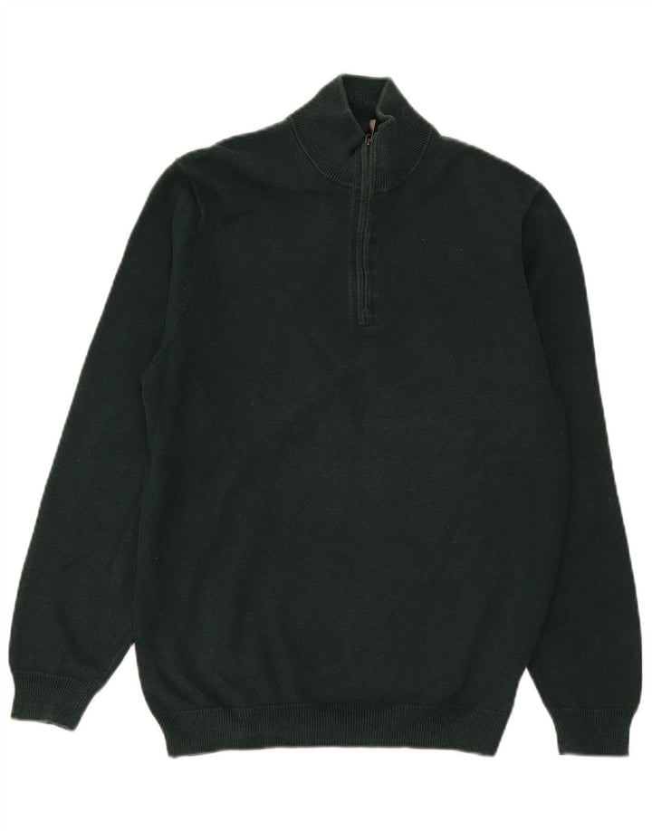 Pulover Massimo Dutti pentru bărbați, cu fermoar și gât, bumbac verde mediu