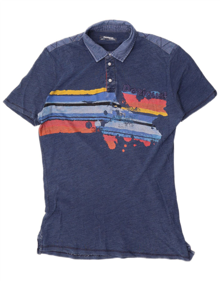 Tricou polo cu grafică Desigual pentru bărbați, mare, albastru