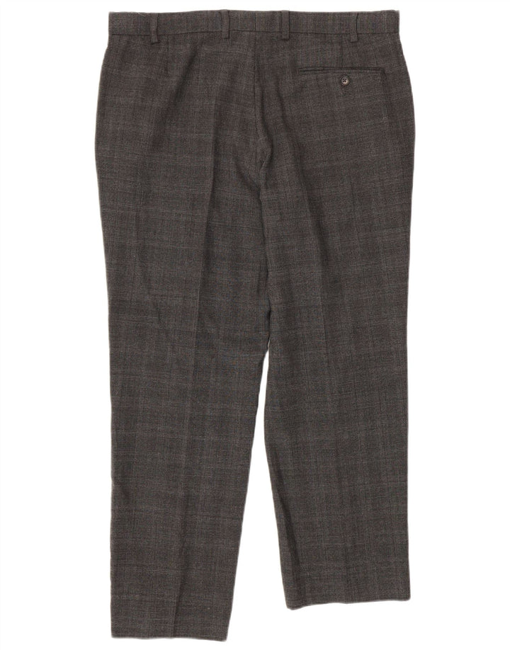 Marks & Spencer Pantaloni casual croiți pentru bărbați L36 L28 Lână cu carouri gri
