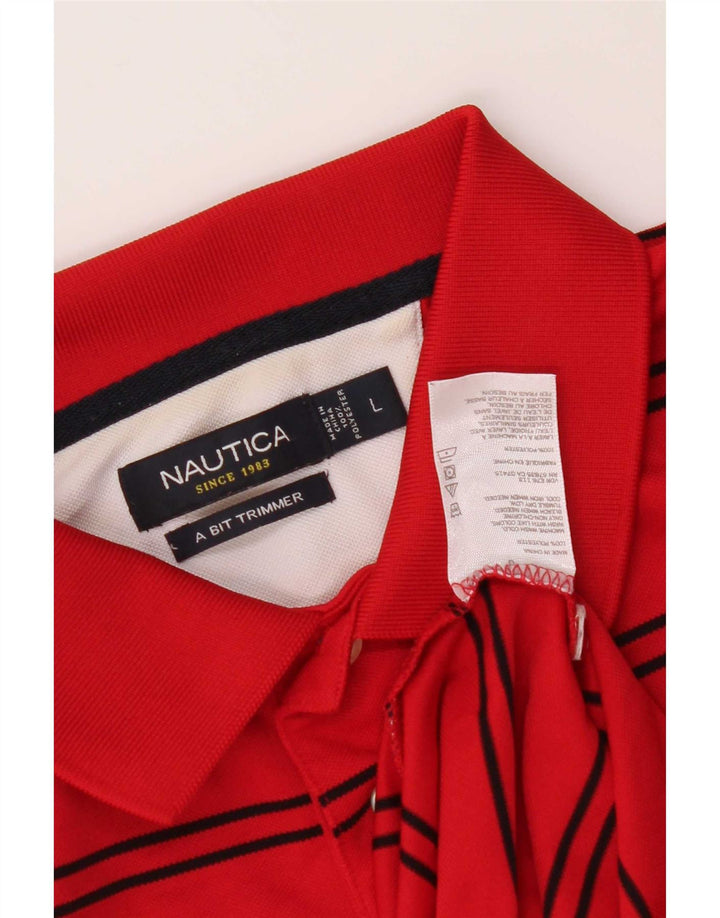 Tricou polo Nautica pentru bărbați, poliester cu dungi roșii mari