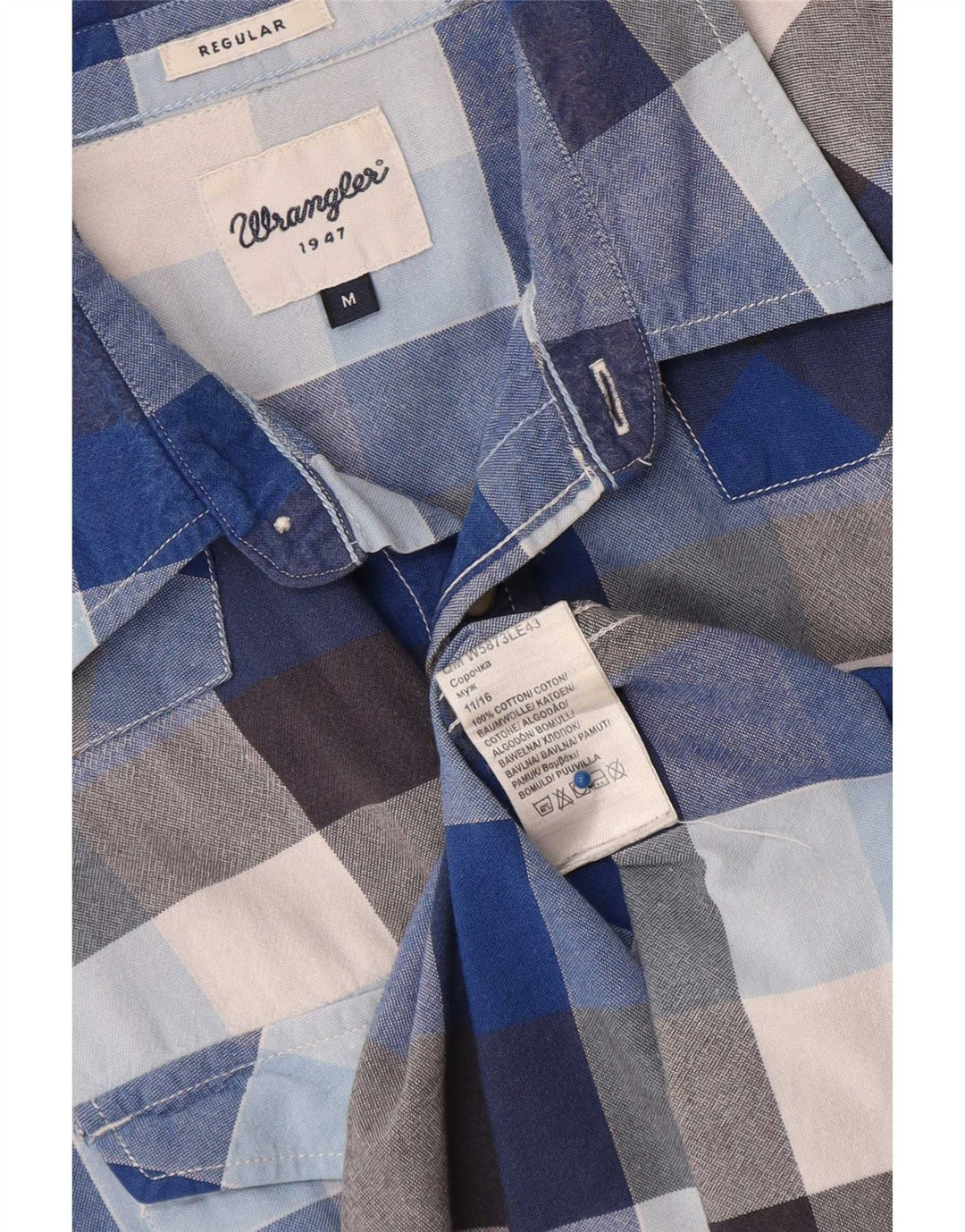 Cămașă Wrangler pentru bărbați, cu mânecă scurtă, cu ajustare normală, din bumbac cu carouri albastru mediu