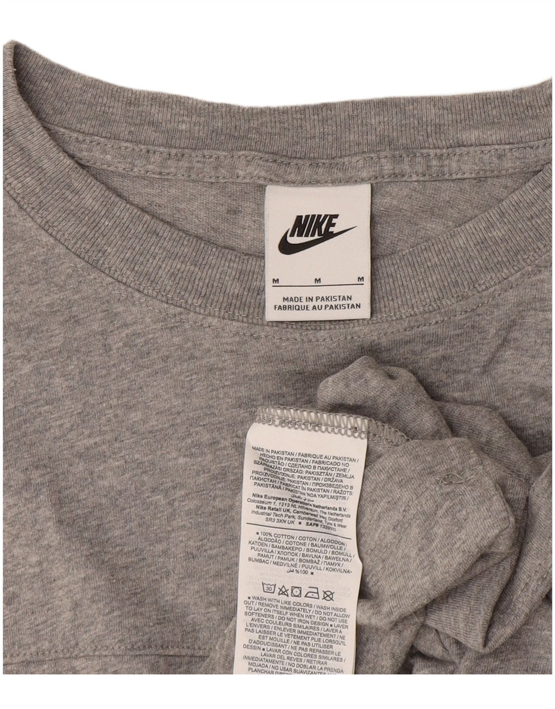 Tricou crop grafic NIKE pentru femei, UK 14, bumbac color bloc, gri mediu