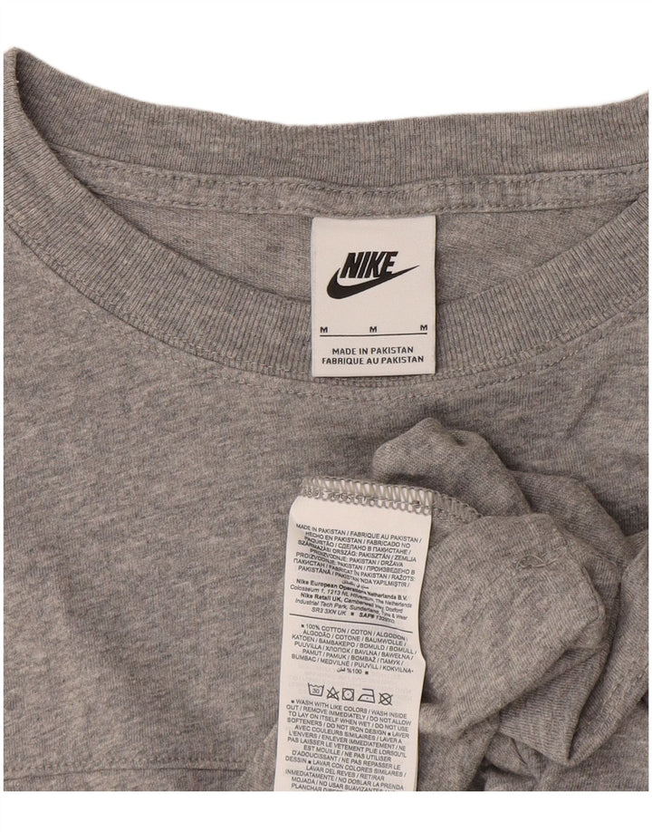 Tricou crop grafic NIKE pentru femei, UK 14, bumbac color bloc, gri mediu