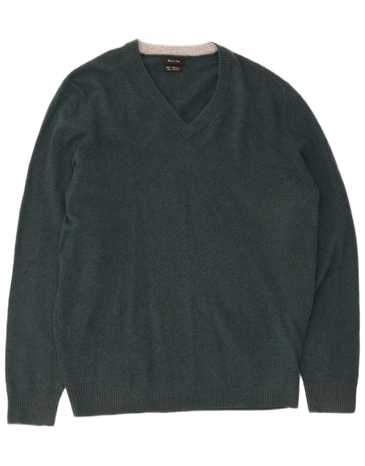 Massimo Dutti Pulover cu decolteu în V pentru bărbați din lână verde mare