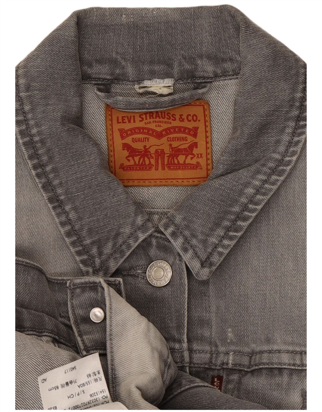 Jachetă LEVI'S Crop Denim UK 10 Bumbac gri mic