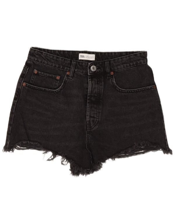Pantaloni scurți din denim cu talie înaltă pentru femei Zara EU 40 Medium W30 Negru