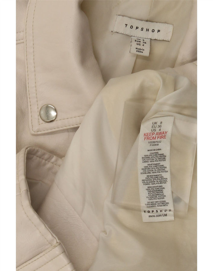 Jachetă de motociclist din piele artificială pentru femei Topshop UK 8, poliuretan alb, mic
