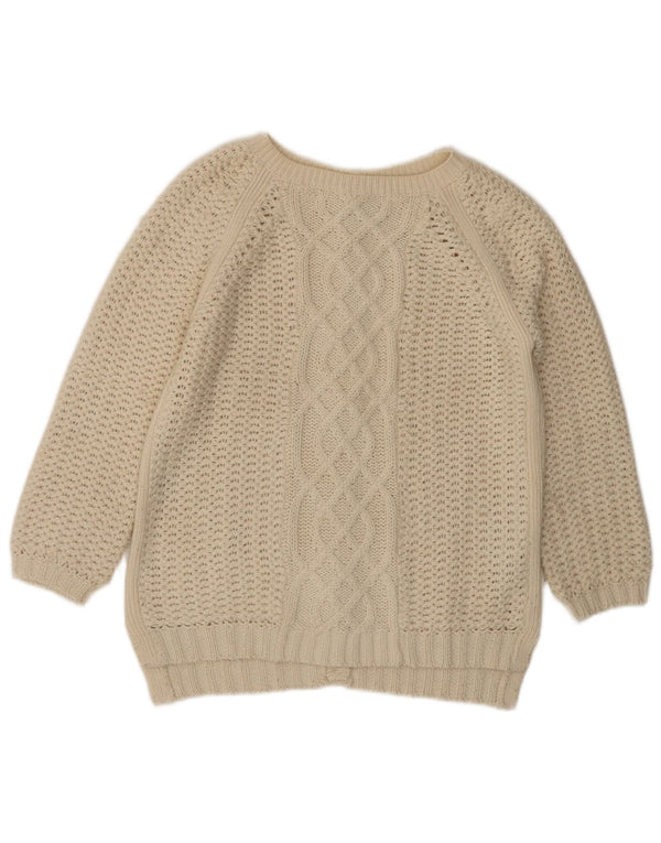 VINTAGE Pulover cardigan cu mâneci 3/4 pentru femei UK 14 Medium Acrilic alb închis