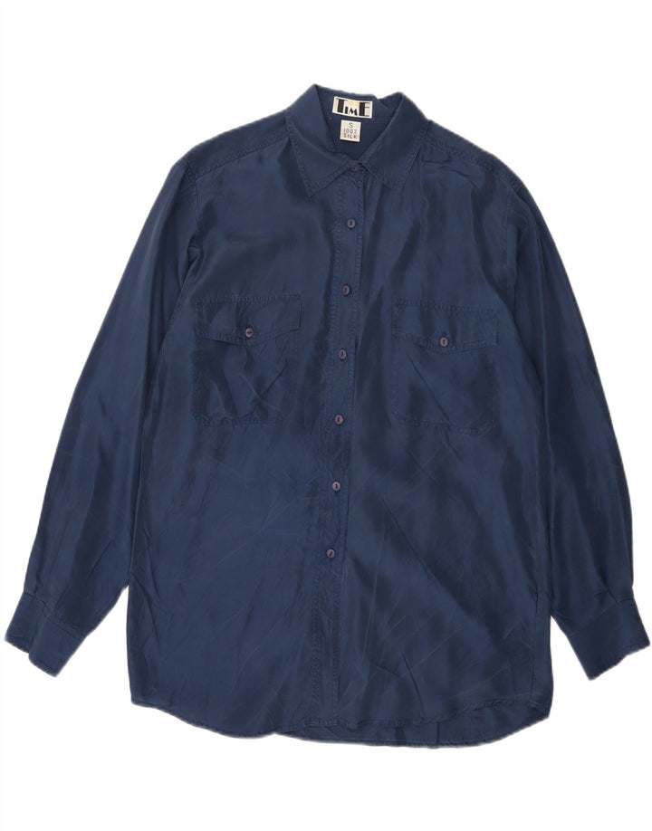 Cămașă supradimensionată pentru femei VINTAGE UK 10 Mic din mătase bleumarin