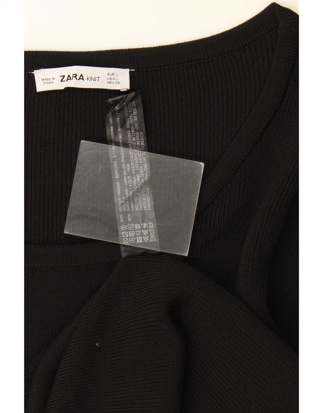 Top femeie Zara cu mânecă lungă UK 14 mare, negru, viscoză