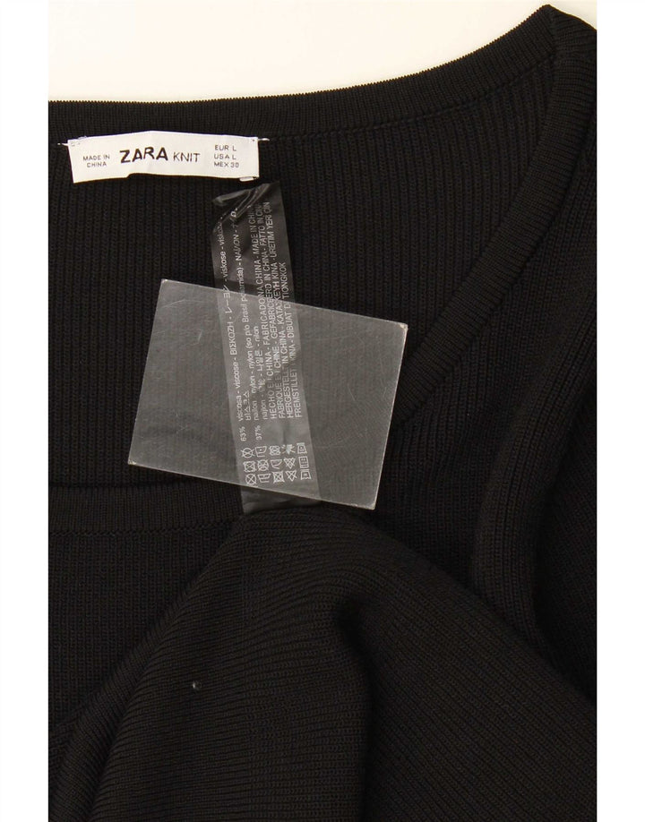 Top femeie Zara cu mânecă lungă UK 14 mare, negru, viscoză