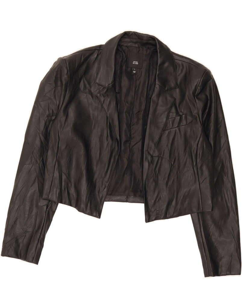 RIVER ISLAND Womens Crop Faux Leather Jacket UK 18 XL Black Polyurethane Vintage River Island and Second-Hand River Island from Messina Hembry 