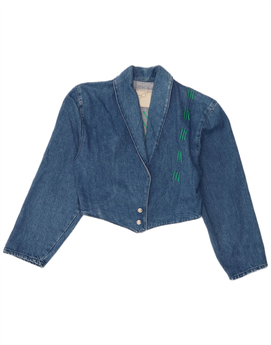 Jachetă de denim crop vintage pentru femei UK 10 mic, albastru, bumbac