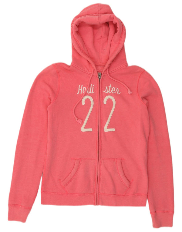 Pulover HOLLISTER pentru femei, cu fermoar și grafic, bumbac roz mediu UK 14