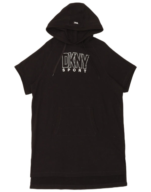 Dkny Womens Graphic Oversized Hoodie Dresses UK 6 XS Black Cotton